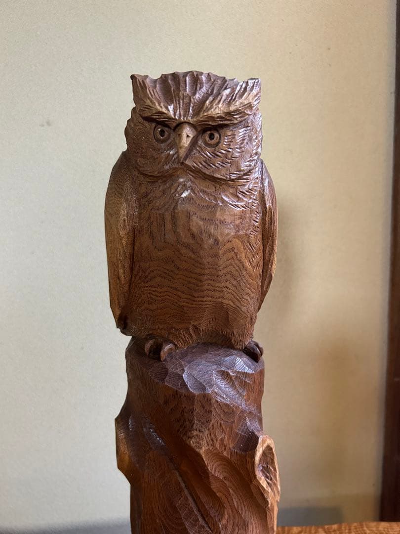 フクロウの木彫彫刻 大場貞義（貞光）作 【縁起物 希少逸品】送料込み