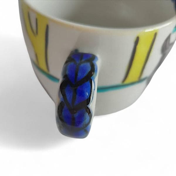 九谷焼 海部公子 絵付け カップ＆ソーサー 1客 共箱 黄布 経歴書 直筆