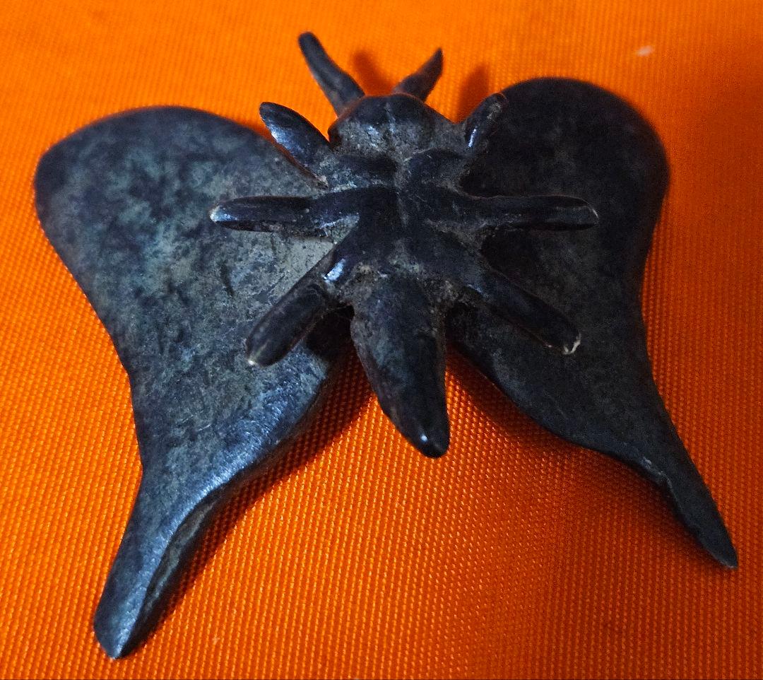 時代古作品❗】古銅唐金 銅製 蝶型 筆架 筆置 文鎮 文房具 文房四宝