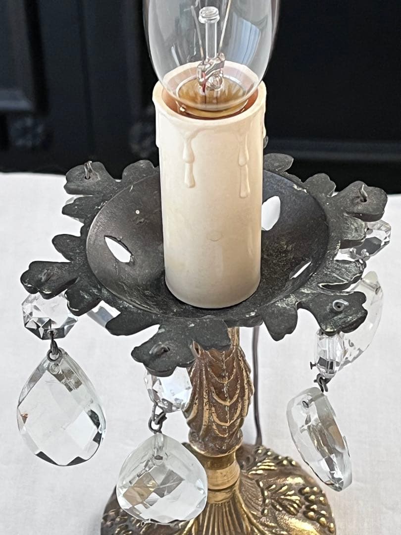 美品】フランスアンティーク ブロンズ装飾 ガラスドロップ 卓上ランプ 3055