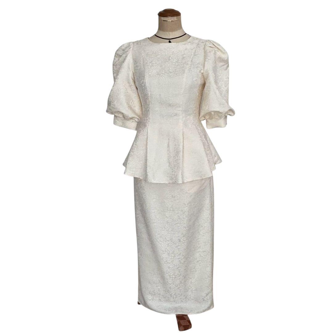 美品✨️etoll. フラワージャガードセットアップドレス アイボリー М