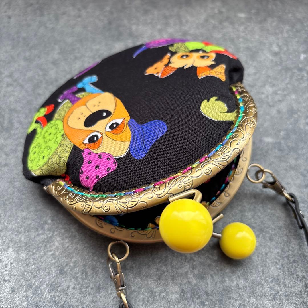 ロラライハリスHappyDogs（ブラック） がま口ミニミニバッグ