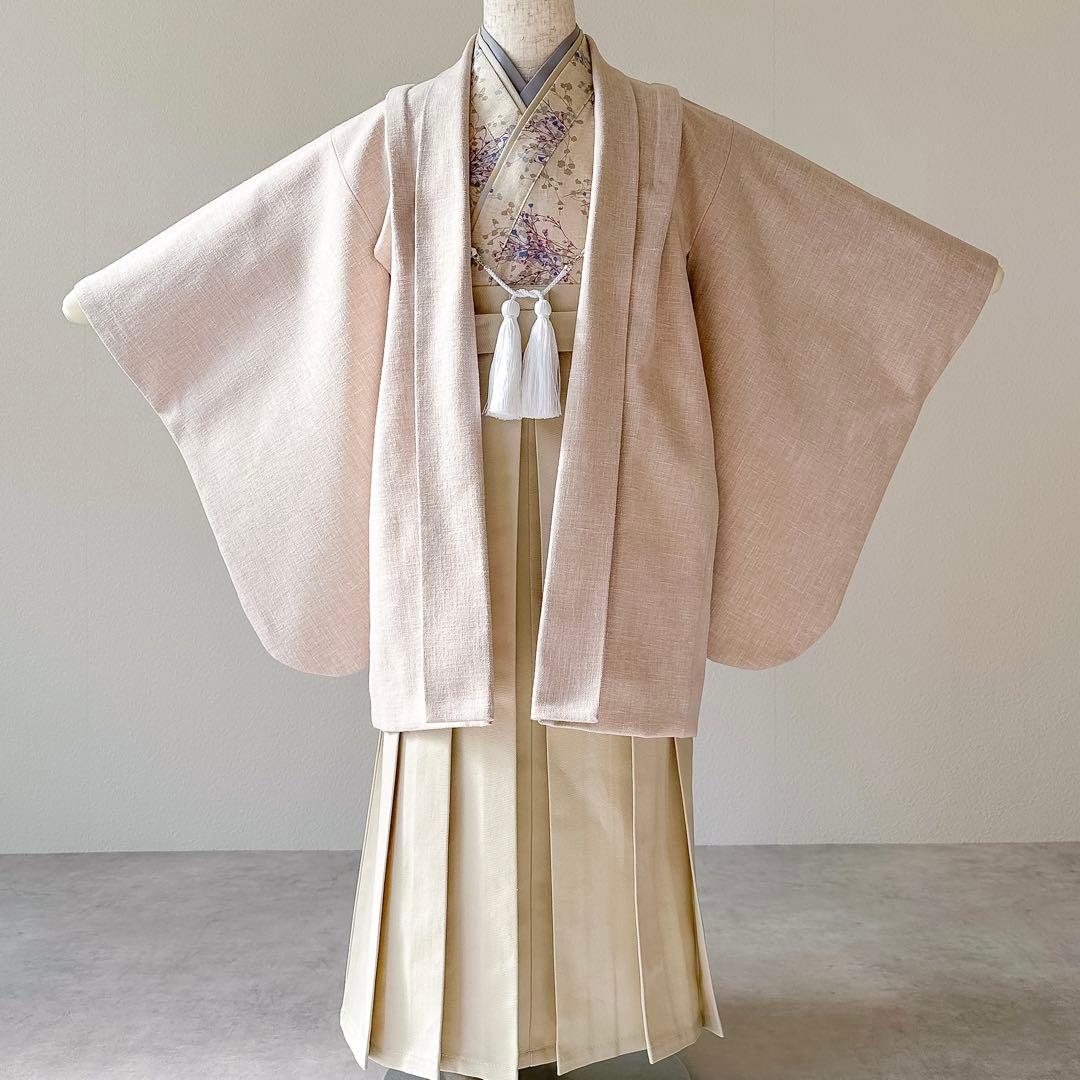 ［かすみ草］5歳 七五三 ꕤ 羽織袴5点セット 七五三 着物 男の子 5歳 ブランド 羽織袴セット 華徒然「灰緑 鷹に武具