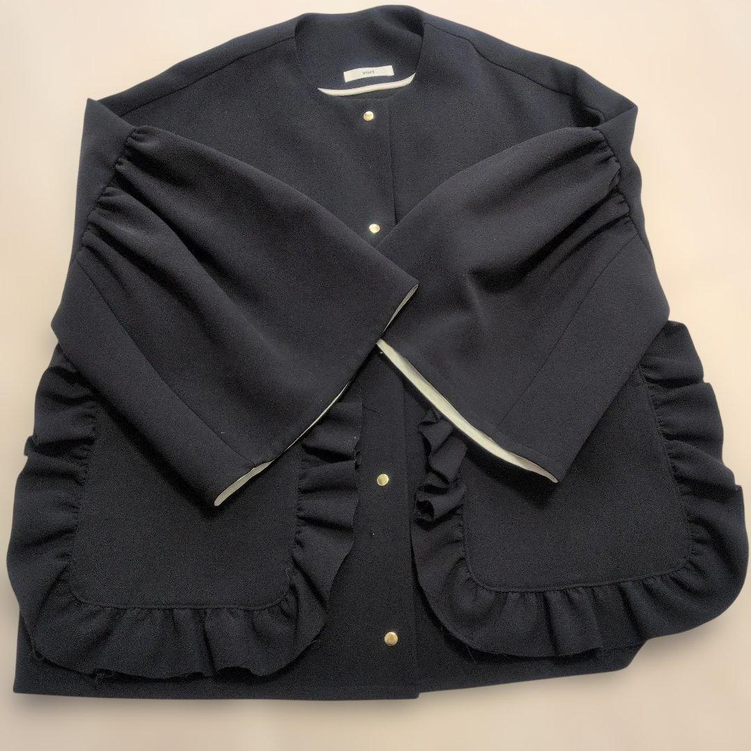 まま様専用】yori ポケットフリルジャケット ネイビー - メルカリ