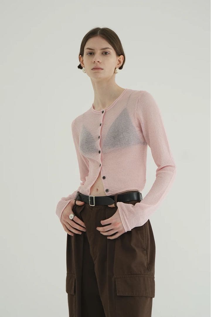 クラネ SHEER ROLLED EDGE KNIT CARDIGAN ピンク - メルカリ