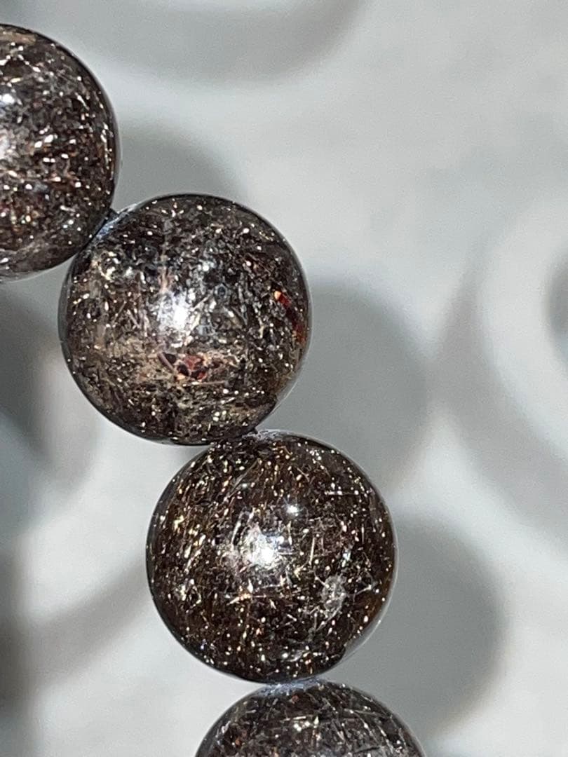 ブラックプラチナルチルクォーツ12.5mm級ブレスレット(ヘマタイト共生)