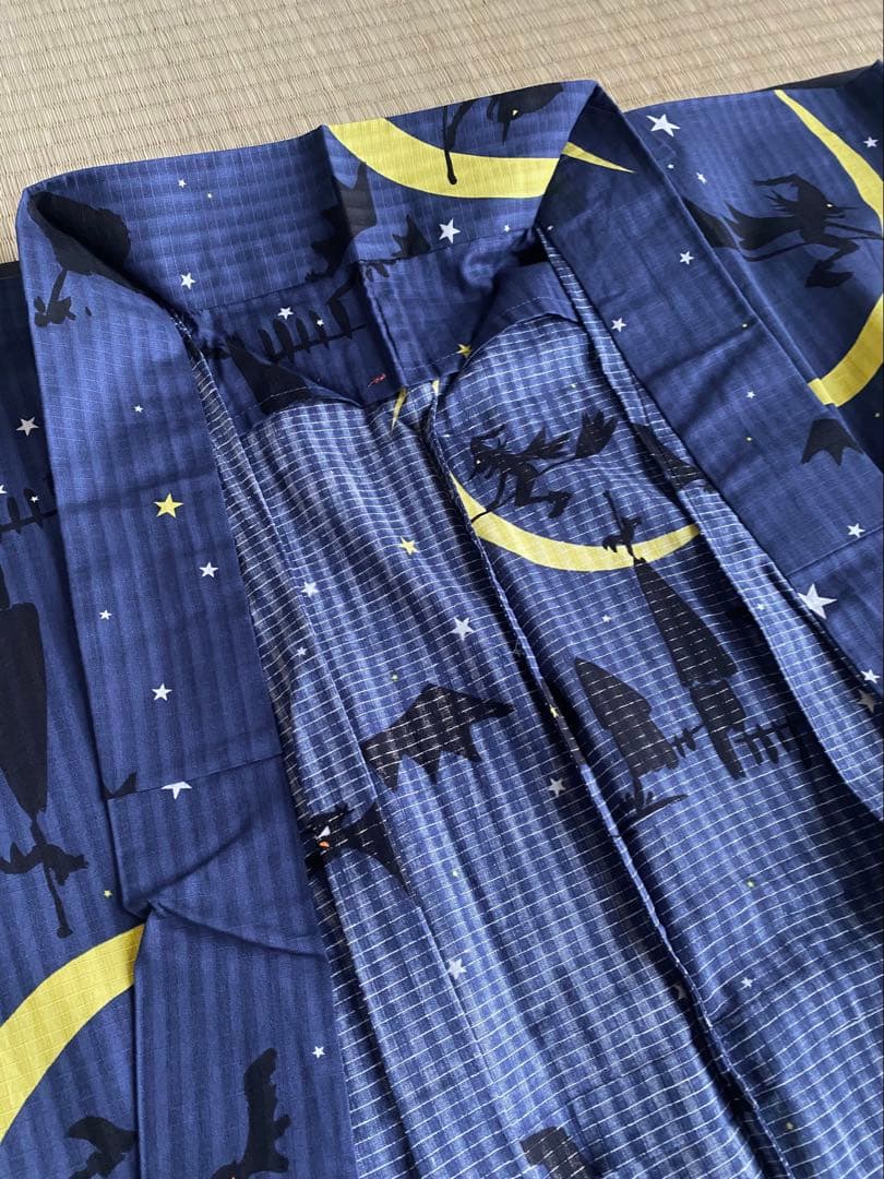 夏のセール10.000→ 浴衣 未使用 ネイビー ハロウィンみたいな柄