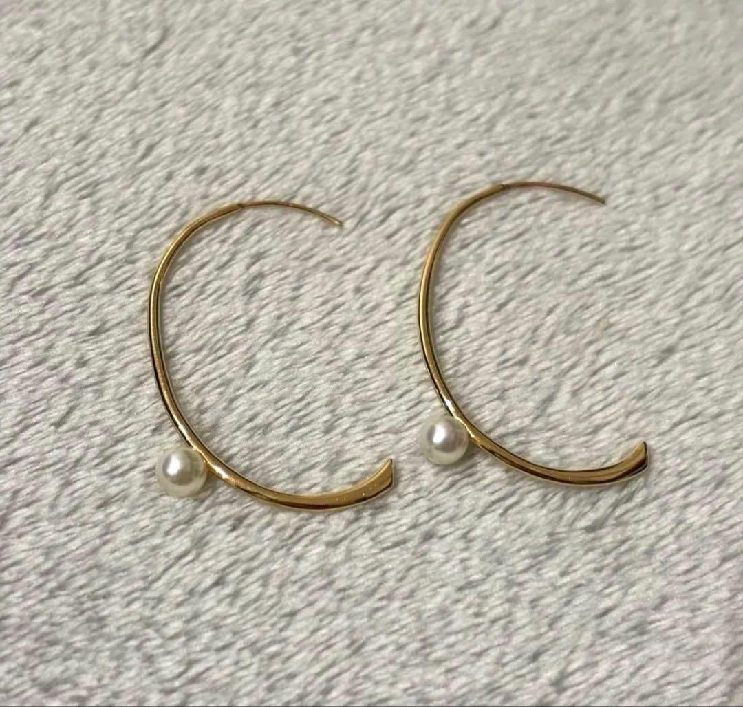 スタージュエリー　k10パールスープピアス BABY PEARL HOOP PIERCED EARRING(M/片耳用)(2JP1010)K10 ピアス