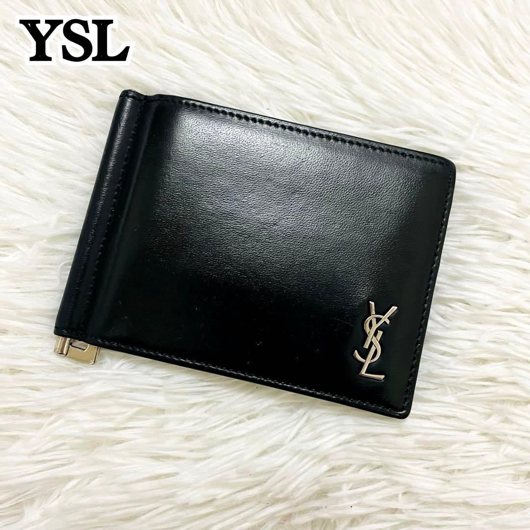 極美✨サンローラン マネークリップ レザー ロゴ金具 カサンドラ ブラック SAINT LAURENT サンローラン カサンドラロゴ カードケース ブラック