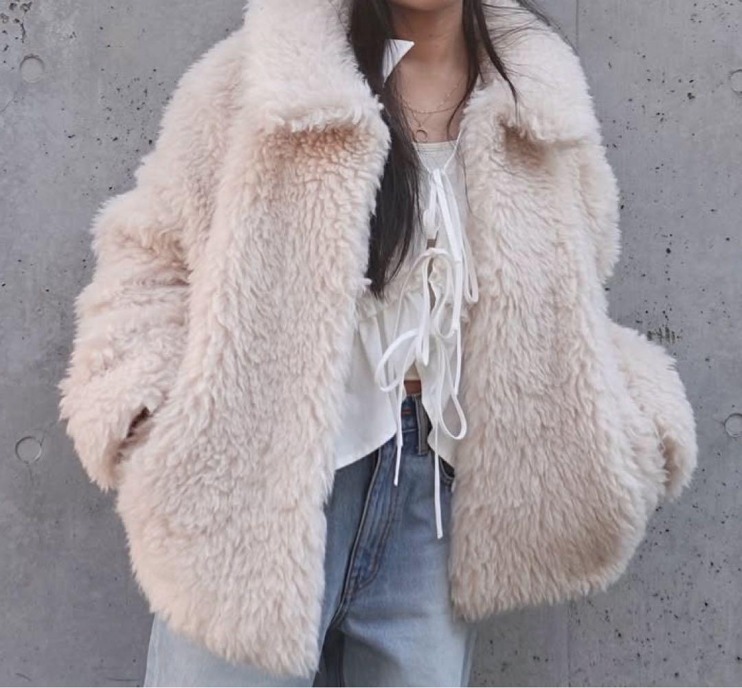 シールームリン ウールミックス ボアコート ファーコート アイボリー