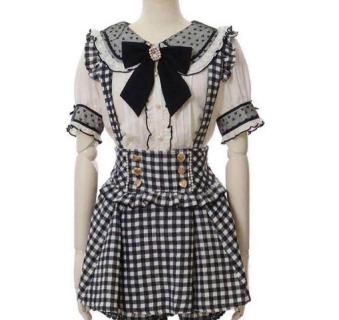 リズリサ ギンガムチェック サスペンダー つき スカパン ブラック