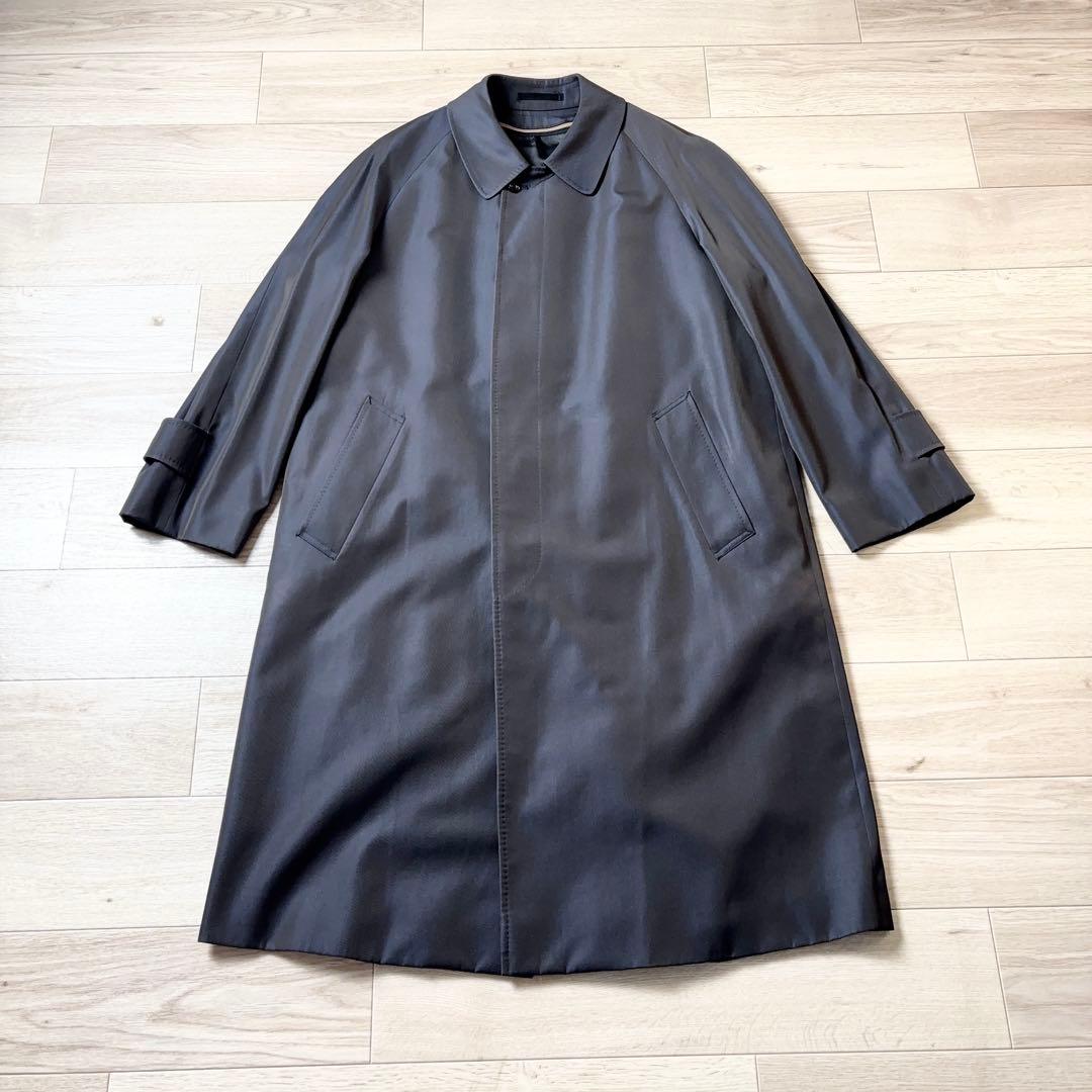 Aquascutum 玉虫 ステンカラーコート バルマカーン シルク混 ライナー