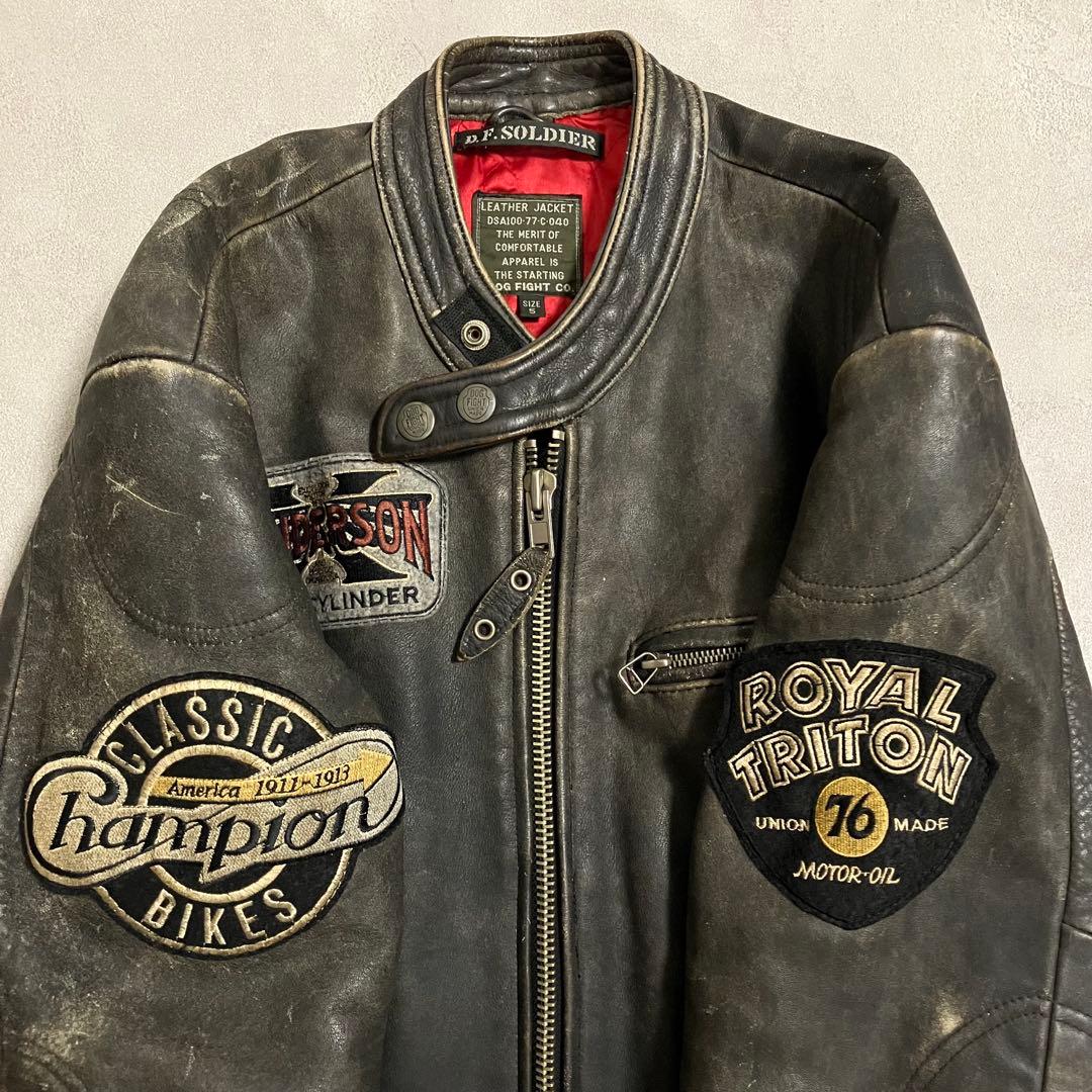 90's DOG FIGHT シングルライダースジャケット ヴィンテージ加工