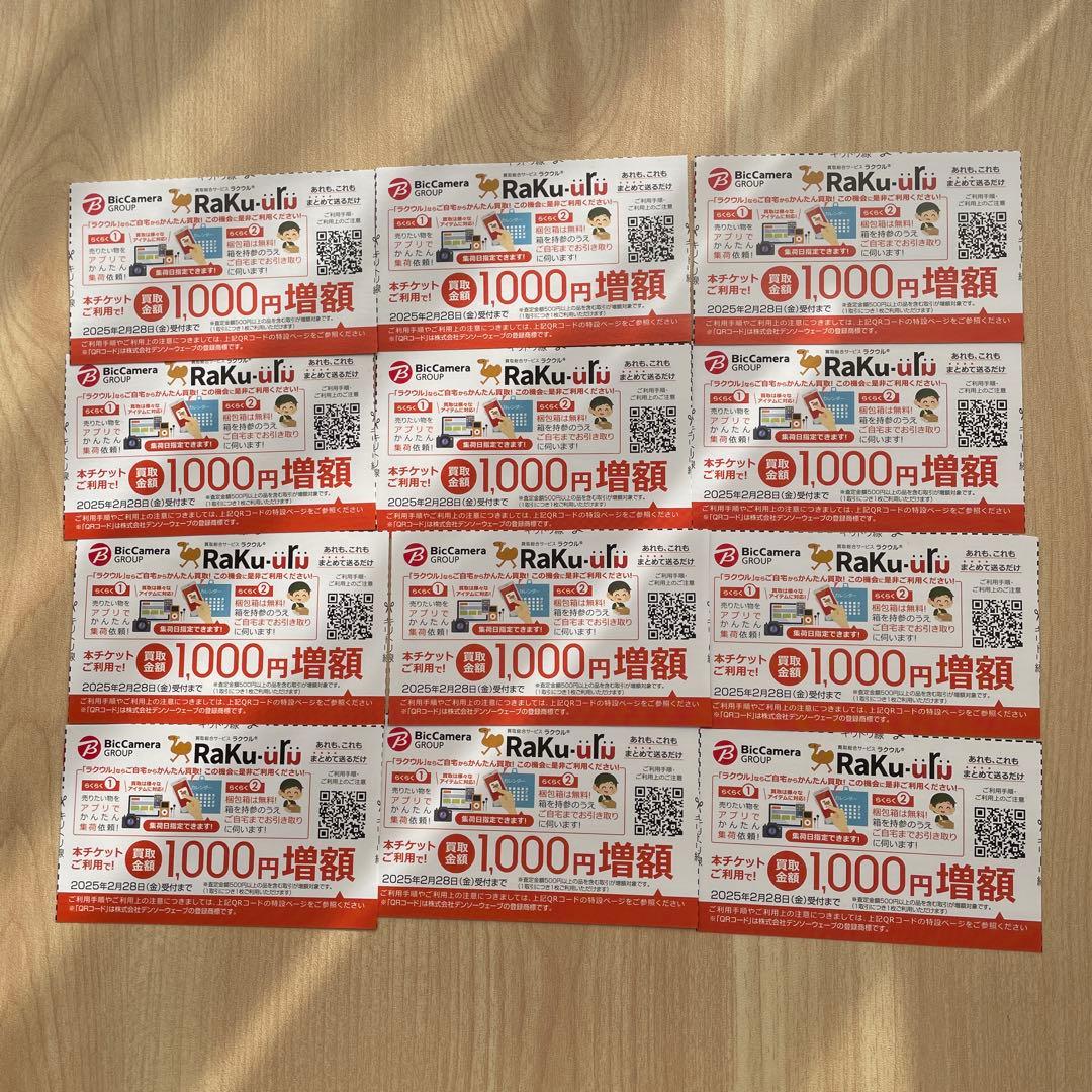 ラクウル1000円増額クーポン12枚セット ビックカメラ・コジマ株主優待