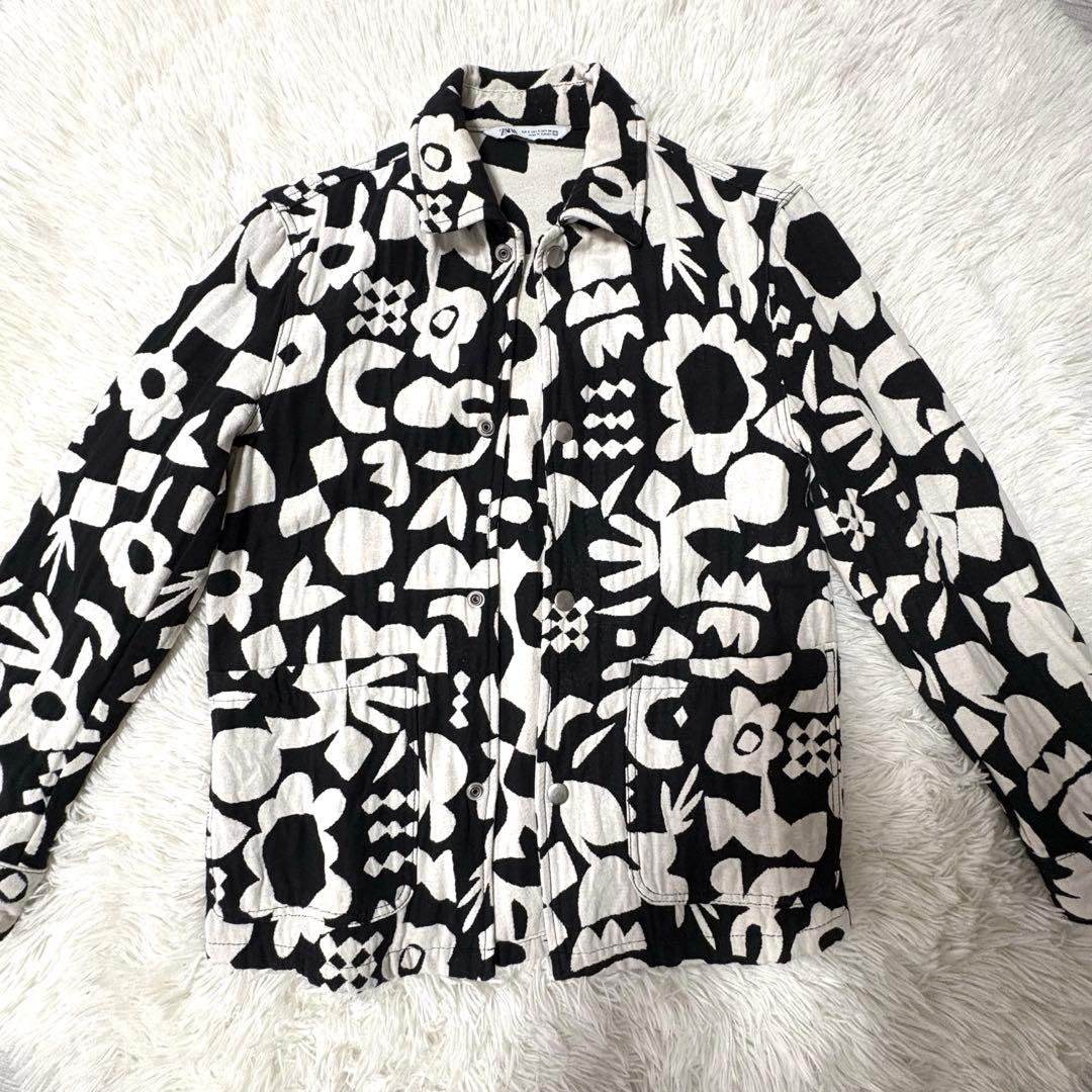 ZARAザラ 赤西仁着用 総柄 ジャガード ジャケット 白黒 カバーオール