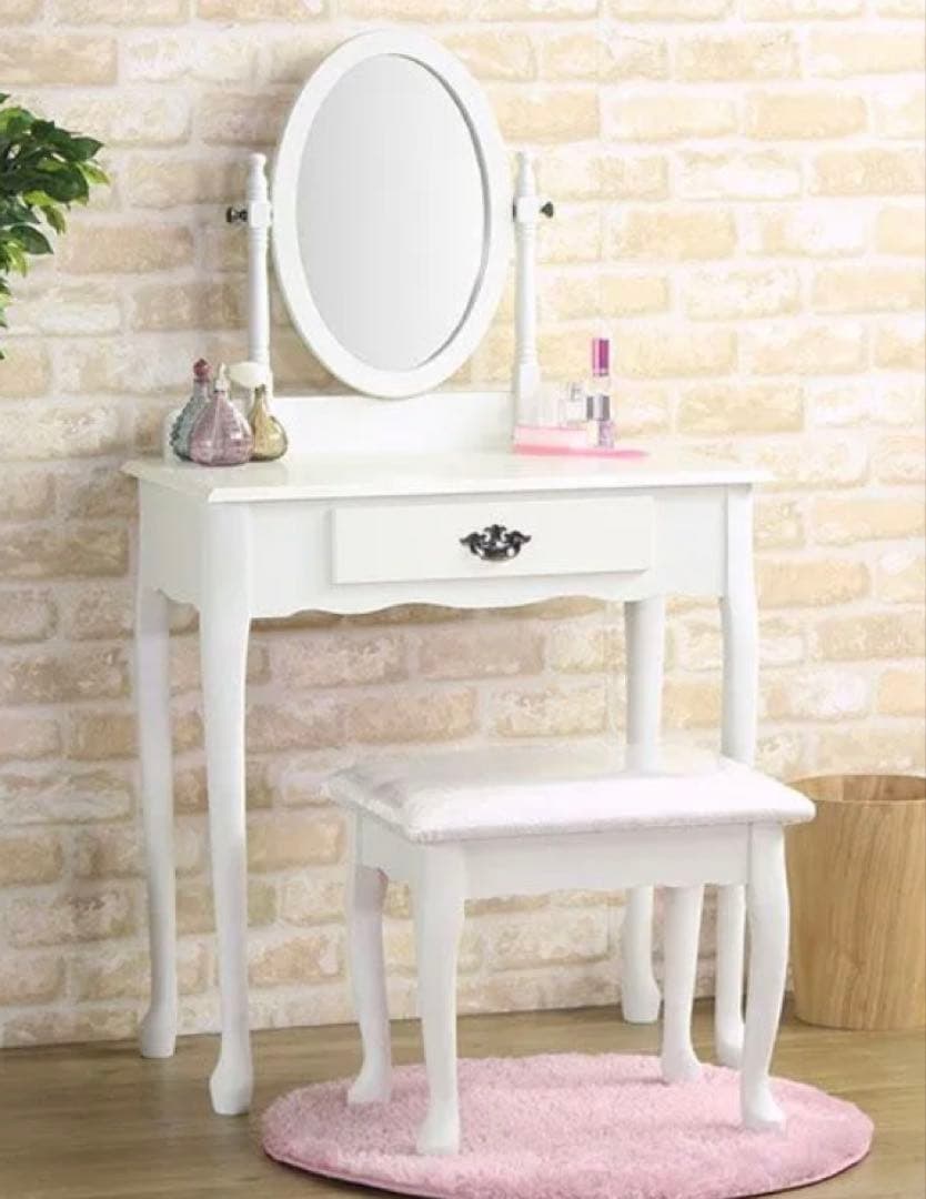 姫系　ホワイトドレッサー スツール付き DR-1051 姫系ホワイトドレッサー・LED照明付き・スツールセット