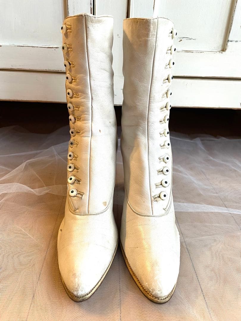 希少 フランスアンティーク ボタンアップブーツ ヴィクトリアン レザー