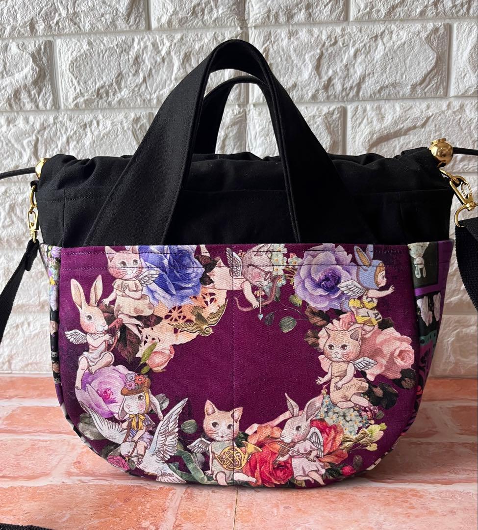 帆布の巾着トートバッグ　ジョリーフルール　コラコラver 帆布の巾着トートバッグ ジョリーフルール コラコラver