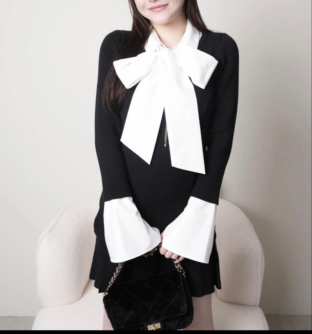 フロントZIPニットプリーツワンピース LIP SERVICE（リップサービス）｜ フロントZIPニットプリーツ