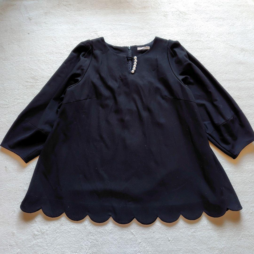 ローズティアラ チュニック 七分袖 キーネック パール スカラップ