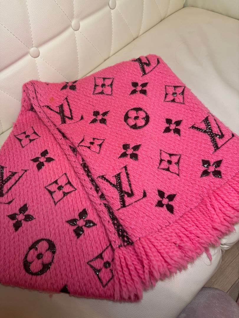 ピンク ロゴ入り ニットマフラー フリンジ付き ビス VIS 【リサイクルポリ】ふわふわ太フリンジマフラー （ピンク系