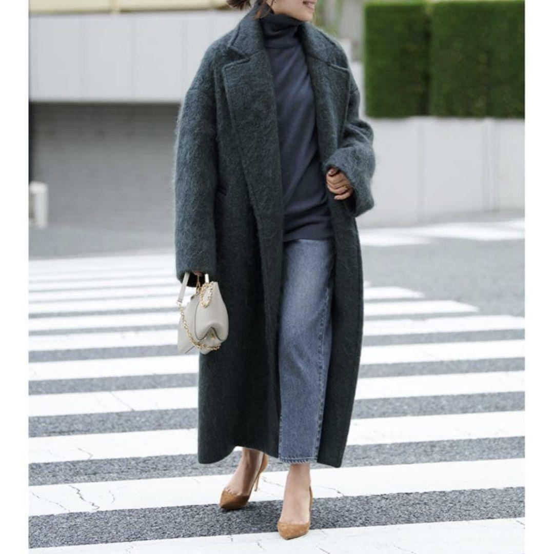 美品】Haunt ハウント シャギーロングコート チャコールグレー サイズ