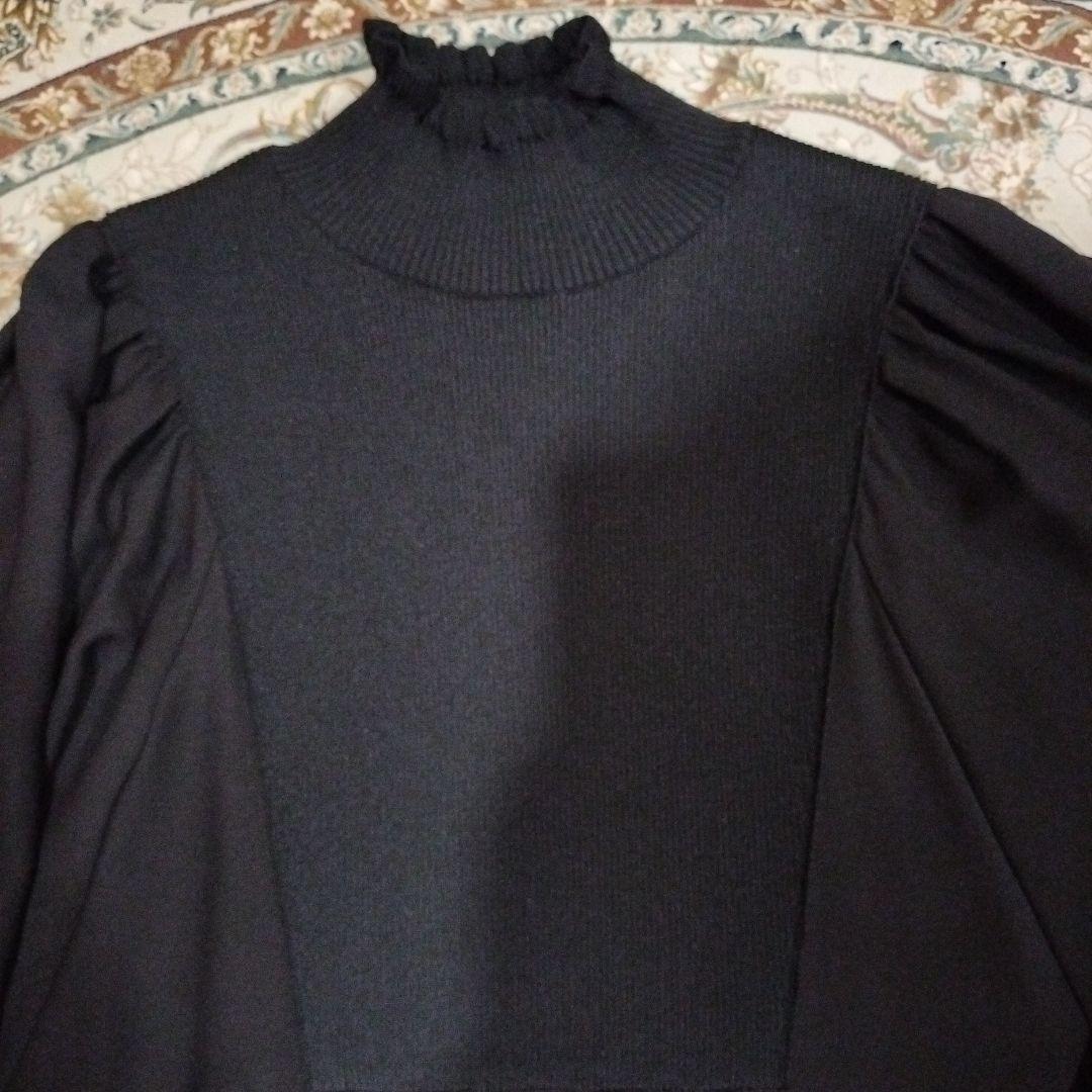 黒 ハイネック バルーン袖 トップス トップス ハイネック ニットセーター 長袖 バルーン袖 レディース リブ