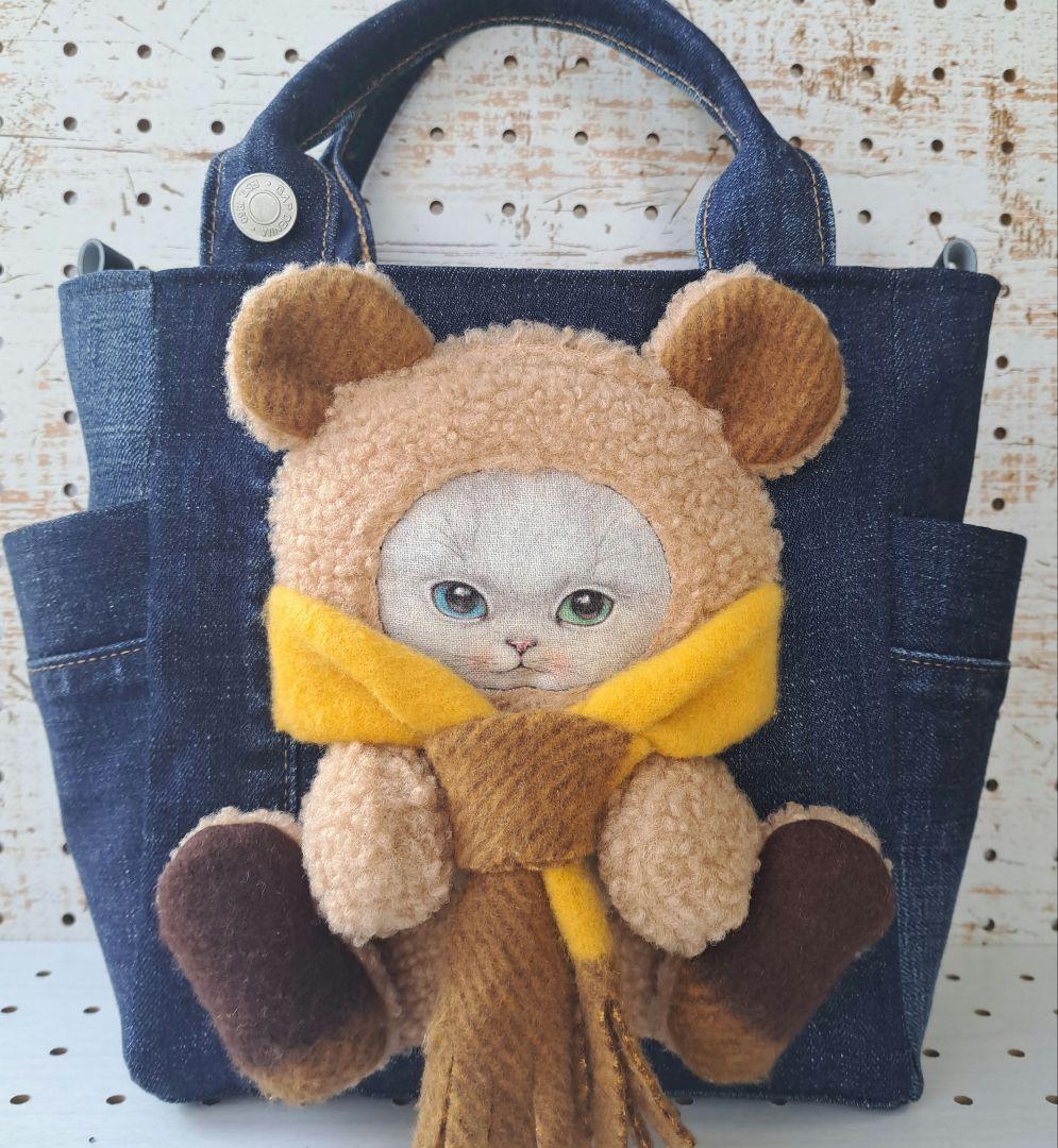 ゆ*ら様 コヤンイサムチョン　オッドアイねこ　デニムリメイクトートバッグ コヤンイサムチョン リトルサンダー デニムリメイクトートバッグ