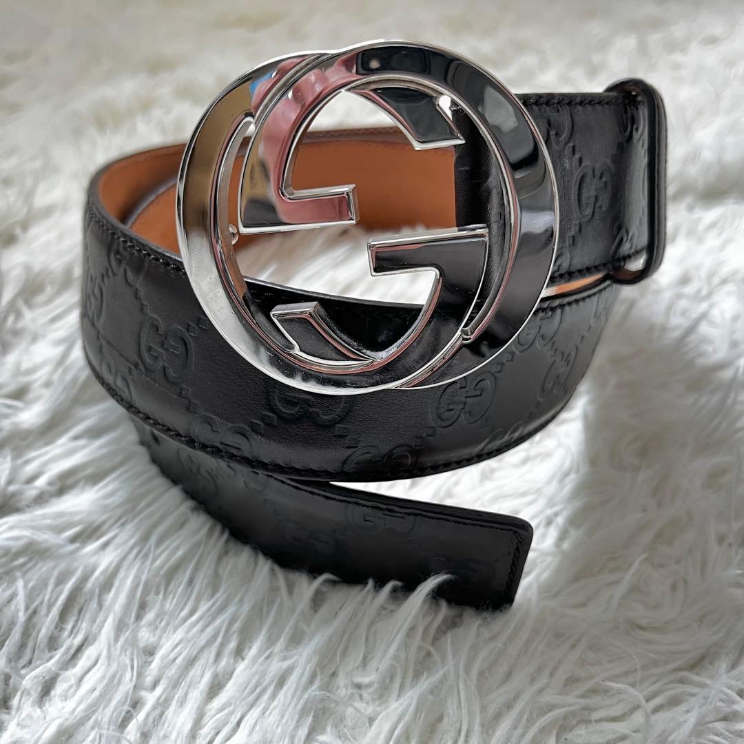 美品 グッチ シマ インターロッキングG ベルト 114984 95/38 茶 - メルカリ