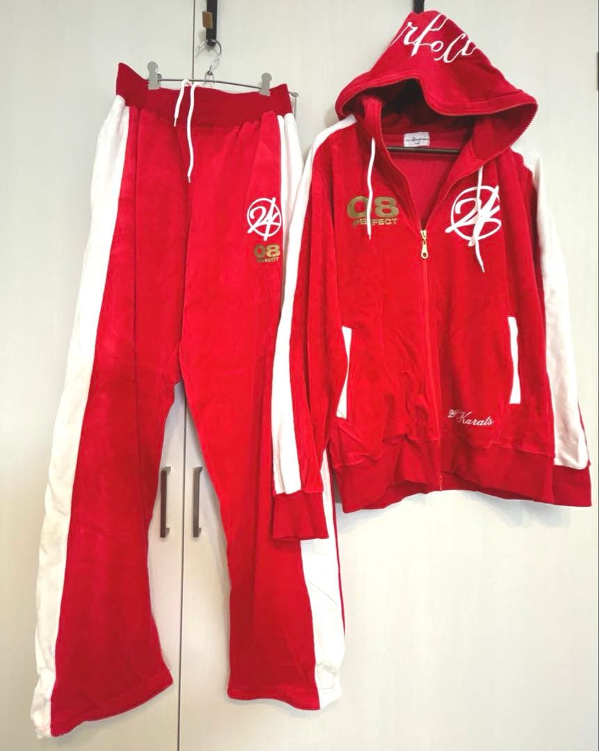 EXILE 24karats ジャージ 赤 セットアップ ベロア Lサイズ - メルカリ