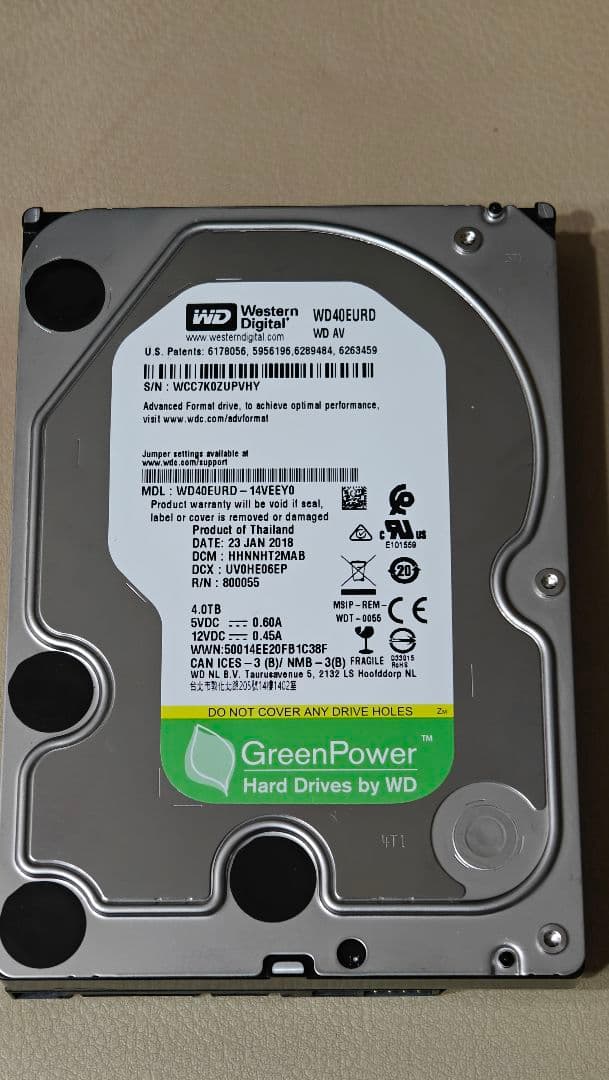 ★中古品★Western Digital WD40EURD 4.0TB HDD