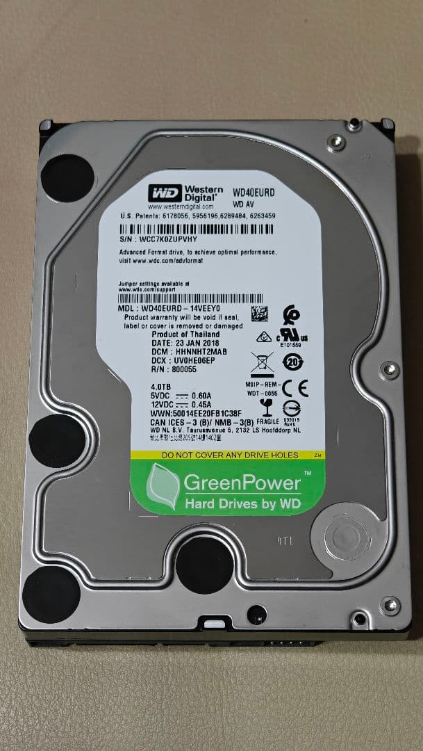 ★中古品★Western Digital WD40EURD 4.0TB HDD