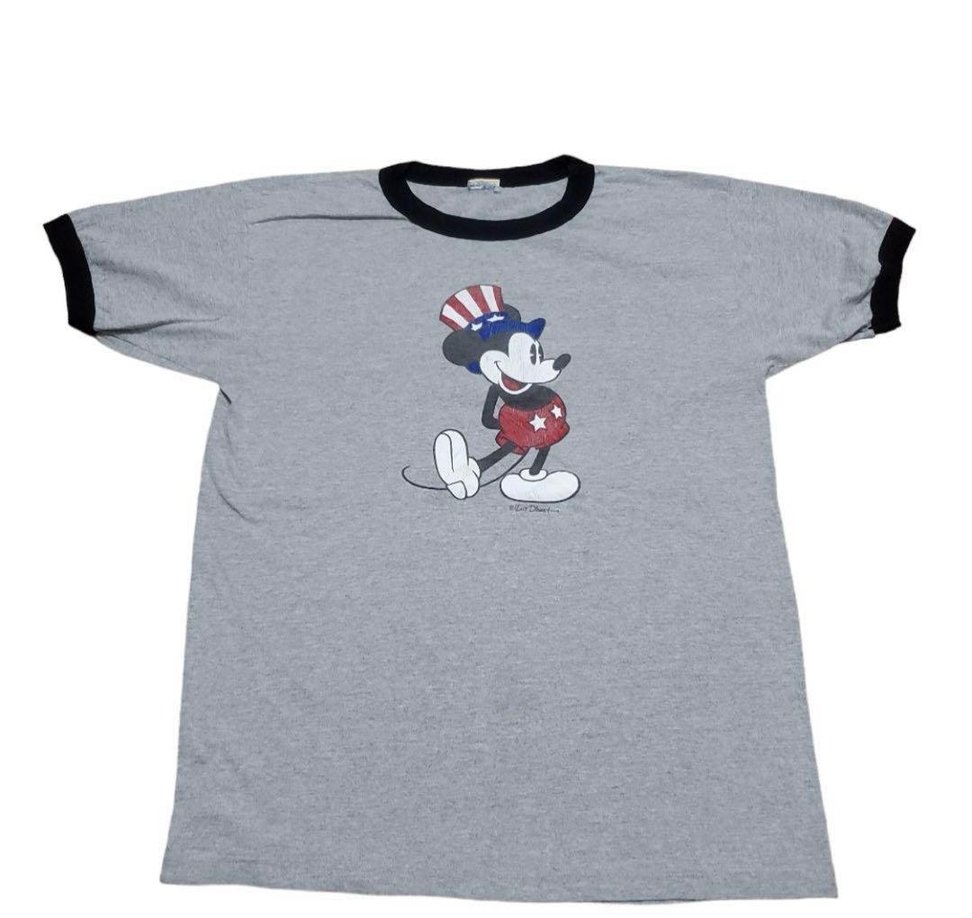 希少 00s 90s US公式 ディズニー ミッキー リンガー Tシャツ