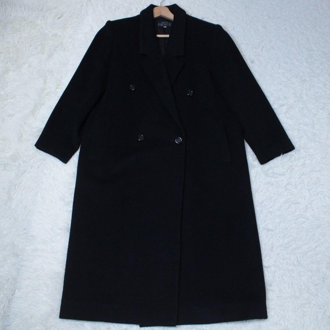 藤井毛織 カシミヤ100% ダブルブレスト チェスターコート ブラック 11