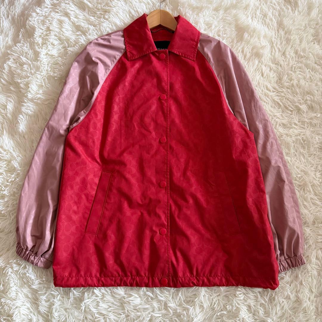 未使用に近い】コーチ スカジャン シグネチャー バイカラー 赤色 M