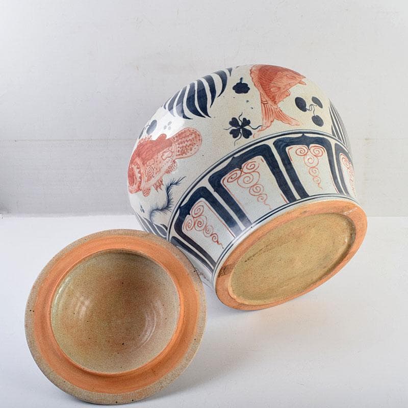 大発様専用中国 辰砂 花弁魚藻文 獅子摘 蓋壺 C 8939A - メルカリ