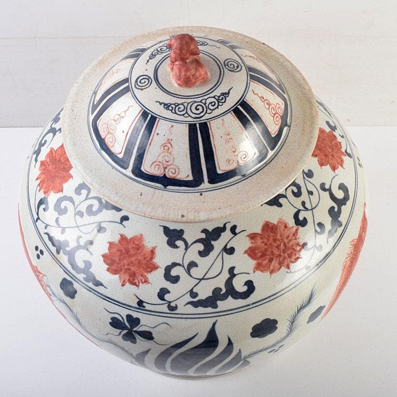 大発様専用中国 辰砂 花弁魚藻文 獅子摘 蓋壺 C 8939A - メルカリ