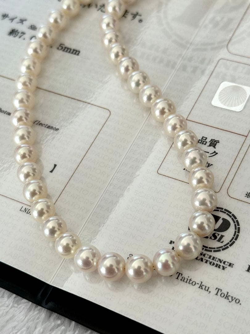 美品最強照りオーロラロゼアコヤパールネックレス7-7.5mm鑑別書付約