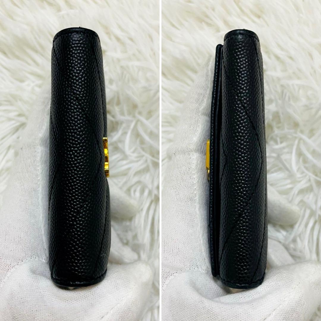 極美✨サンローラン キーケース 6連 キャビアスキン Vステッチ 黒