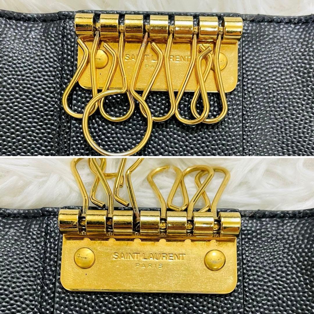 極美✨サンローラン キーケース 6連 キャビアスキン Vステッチ 黒