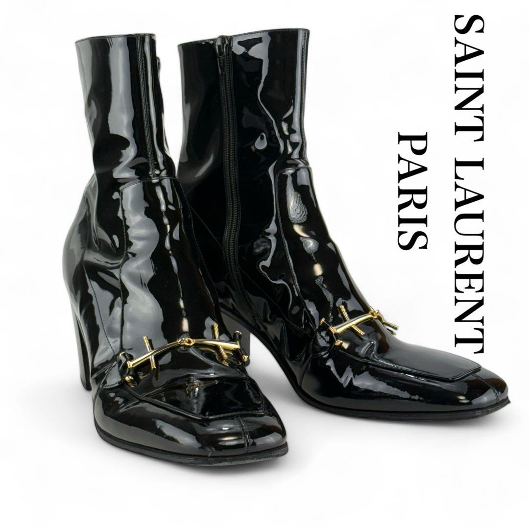 極美品】サンローランパリ ホースビット パテントレザー ブーツ ヒール