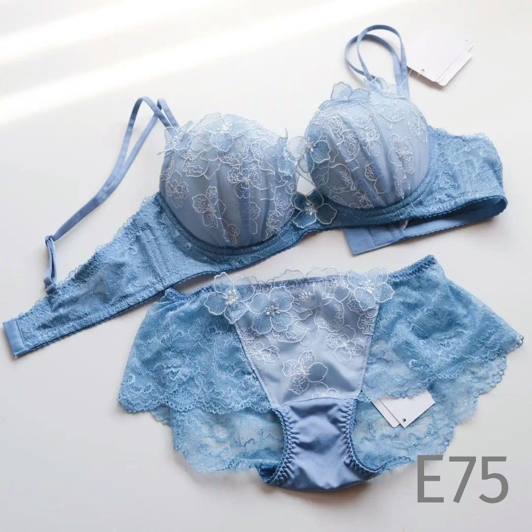 パルファージュ♪ブラE75&ショーツM レース ボーイ 青 セット 新品