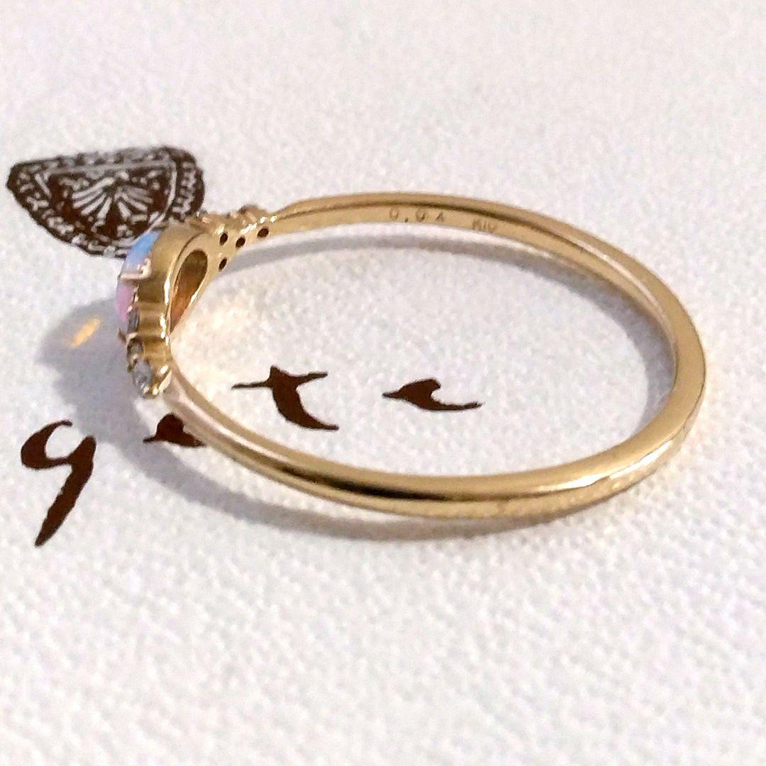 アガット K10 ダイヤモンド オパール リング 13号 遊色 オーロラ 美品