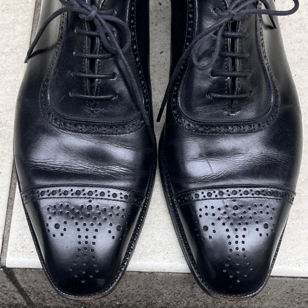 三陽山長 奏之介 革靴 ブラック セミブローグ 8 1/2 26.5cm