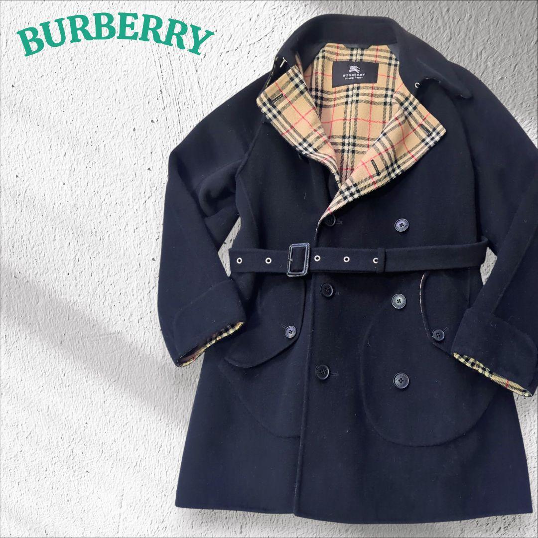 【BURBERRY BLACK LABEL】美品 ノバチェックピーコート M バーバリーブラックレーベル/Pコート/銀ボタン/裏地ノバチェック