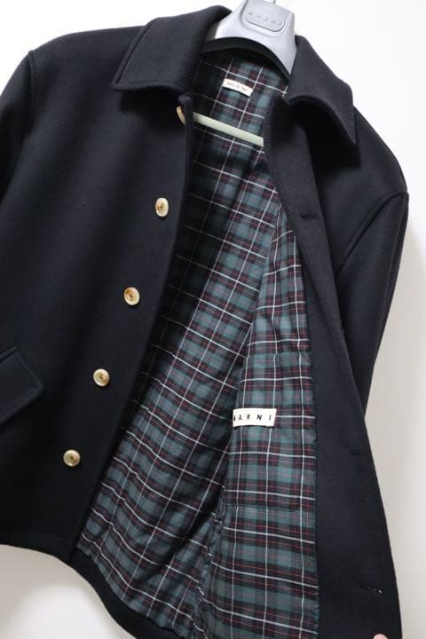 21aw MARNI 中綿入ウールショートコート 44 ダークネイビー|mercari