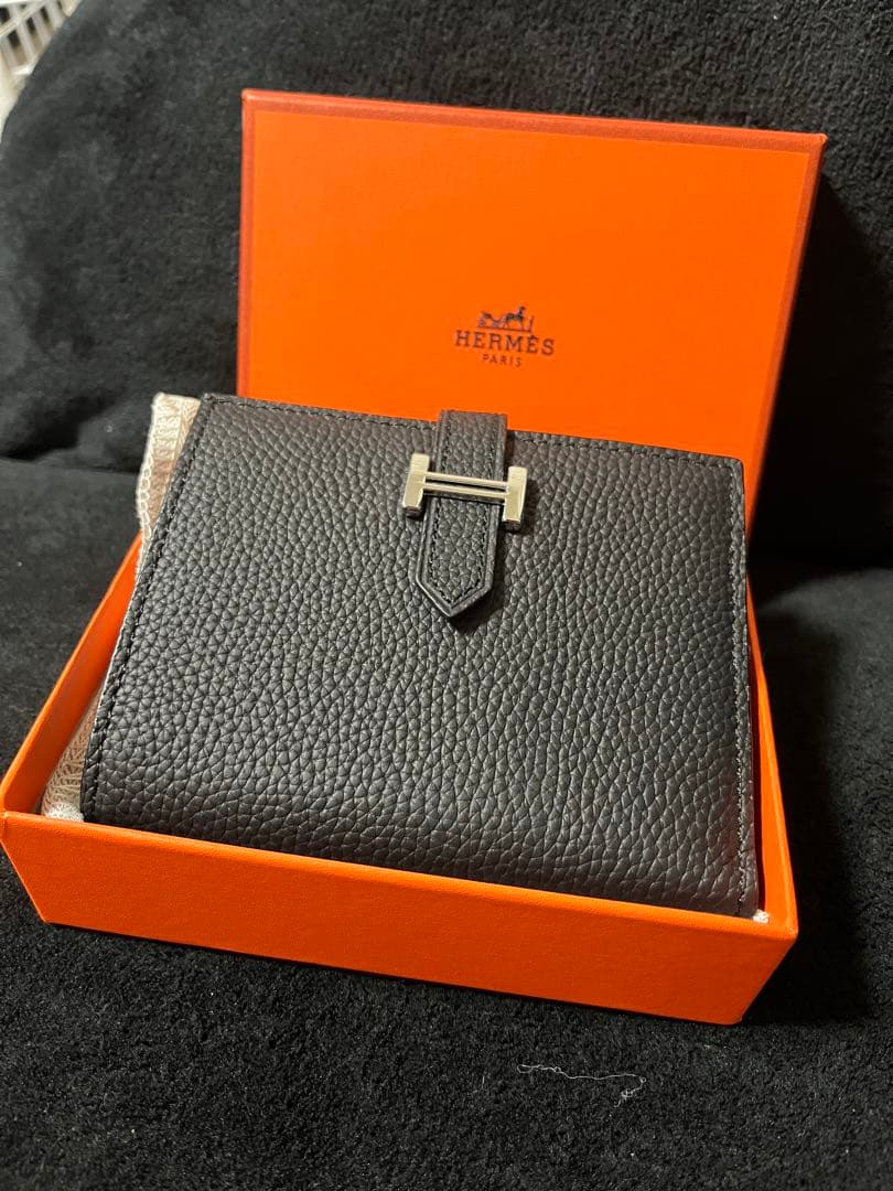 HERMESブラック べアン 二つ折り財布 HERMES エルメス Bearn べアン コンパクト 2つ折り財布 メンズ