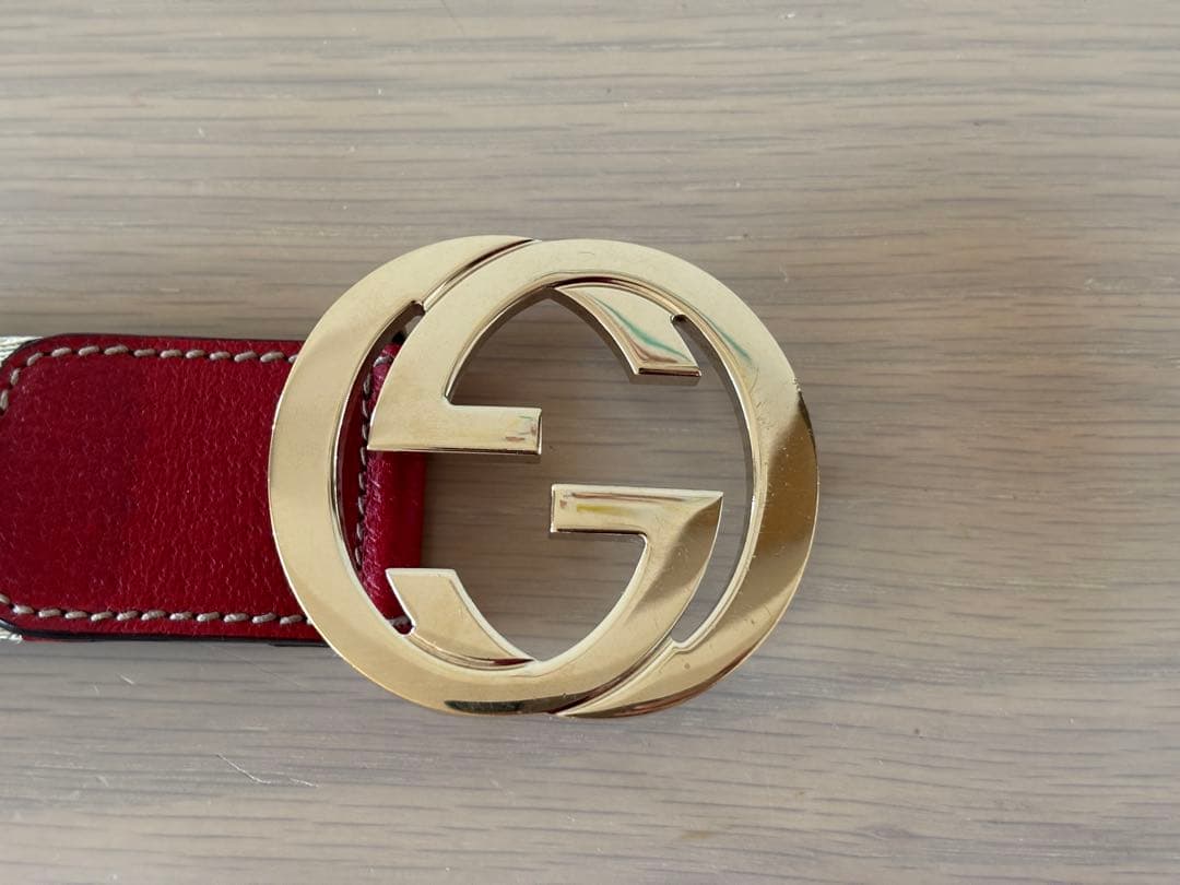 GUCCI 赤 レザー ベルト GGロゴ ゴールド