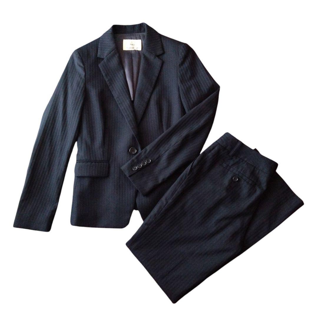 INED✺パンツスーツ セットアップ 背抜き裏地 9号 黒ストライプ - メルカリ
