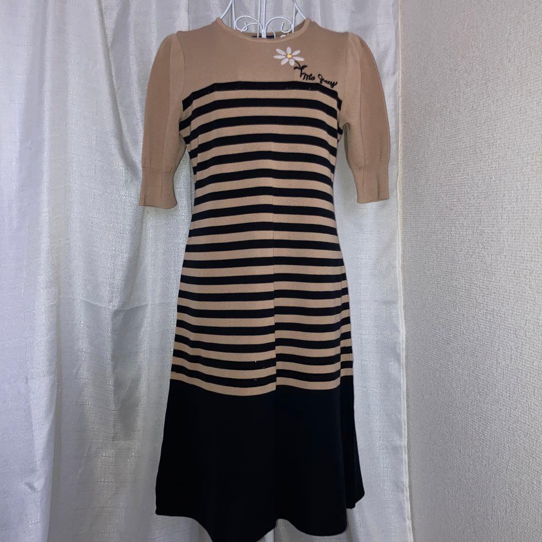 極美品】エムズグレイシー花柄ボーダーニットワンピーススパンコール40